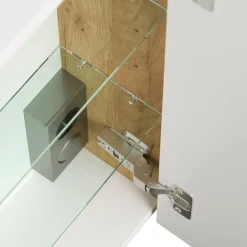 Spiegelschrank 70cm inkl. Design LED-Lampe und Glasböden weiss hochglanz