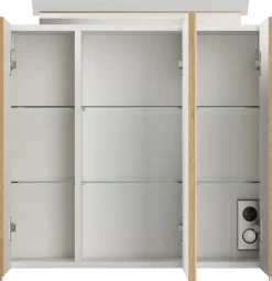 Spiegelschrank 70cm inkl. Design LED-Lampe und Glasböden weiss hochglanz