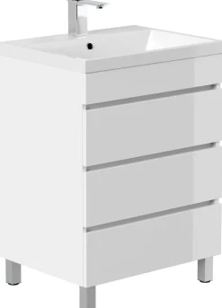 Stand Badmöbel Fellini 60 SoftClose eiche gold mit drei grifflosen Schubladen