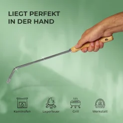 Stocheisen mit Holzgriff Schüreisen Schürhaken Glutkratzer Kaminzubehör Kaminbesteck Feuerhaken Aschenkratzer (1, Stocheisen)