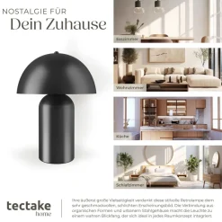 tectake® Akku-Tischlampe, Retro-Pilzdesign im 70er-Jahre-Stil, indirektes Licht, Touchschalter, inkl. Ladekabel, 25 x 34 cm