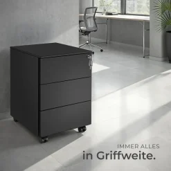 tectake® Aktenrollschrank, aus pulverbeschichtetem Stahl, herausnehmbarer Einsatz für Büroutensilien, 39 x 45 x 55 cm