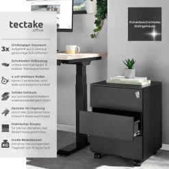 tectake® Aktenrollschrank, aus pulverbeschichtetem Stahl, herausnehmbarer Einsatz für Büroutensilien, 39 x 45 x 55 cm