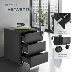 tectake® Aktenrollschrank, aus pulverbeschichtetem Stahl, herausnehmbarer Einsatz für Büroutensilien, 39 x 45 x 55 cm