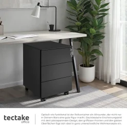tectake® Aktenrollschrank, aus pulverbeschichtetem Stahl, herausnehmbarer Einsatz für Büroutensilien, 39 x 45 x 55 cm