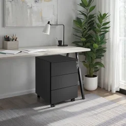 tectake® Aktenrollschrank, aus pulverbeschichtetem Stahl, herausnehmbarer Einsatz für Büroutensilien, 39 x 45 x 55 cm