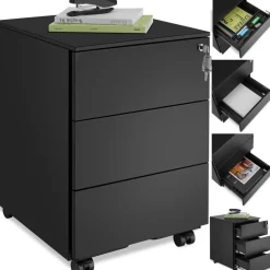 tectake® Aktenrollschrank, aus pulverbeschichtetem Stahl, herausnehmbarer Einsatz für Büroutensilien, 39 x 45 x 55 cm