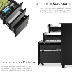 tectake® Aktenrollschrank, aus pulverbeschichtetem Stahl, herausnehmbarer Einsatz für Schreibutensilien, 30 x 50 x 59,5 cm