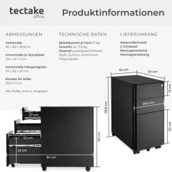 tectake® Aktenrollschrank, aus pulverbeschichtetem Stahl, herausnehmbarer Einsatz für Schreibutensilien, 30 x 50 x 59,5 cm