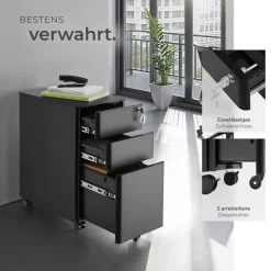 tectake® Aktenrollschrank, aus pulverbeschichtetem Stahl, herausnehmbarer Einsatz für Schreibutensilien, 30 x 50 x 59,5 cm