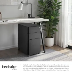 tectake® Aktenrollschrank, aus pulverbeschichtetem Stahl, herausnehmbarer Einsatz für Schreibutensilien, 30 x 50 x 59,5 cm