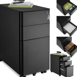 tectake® Aktenrollschrank, aus pulverbeschichtetem Stahl, herausnehmbarer Einsatz für Schreibutensilien, 30 x 50 x 59,5 cm