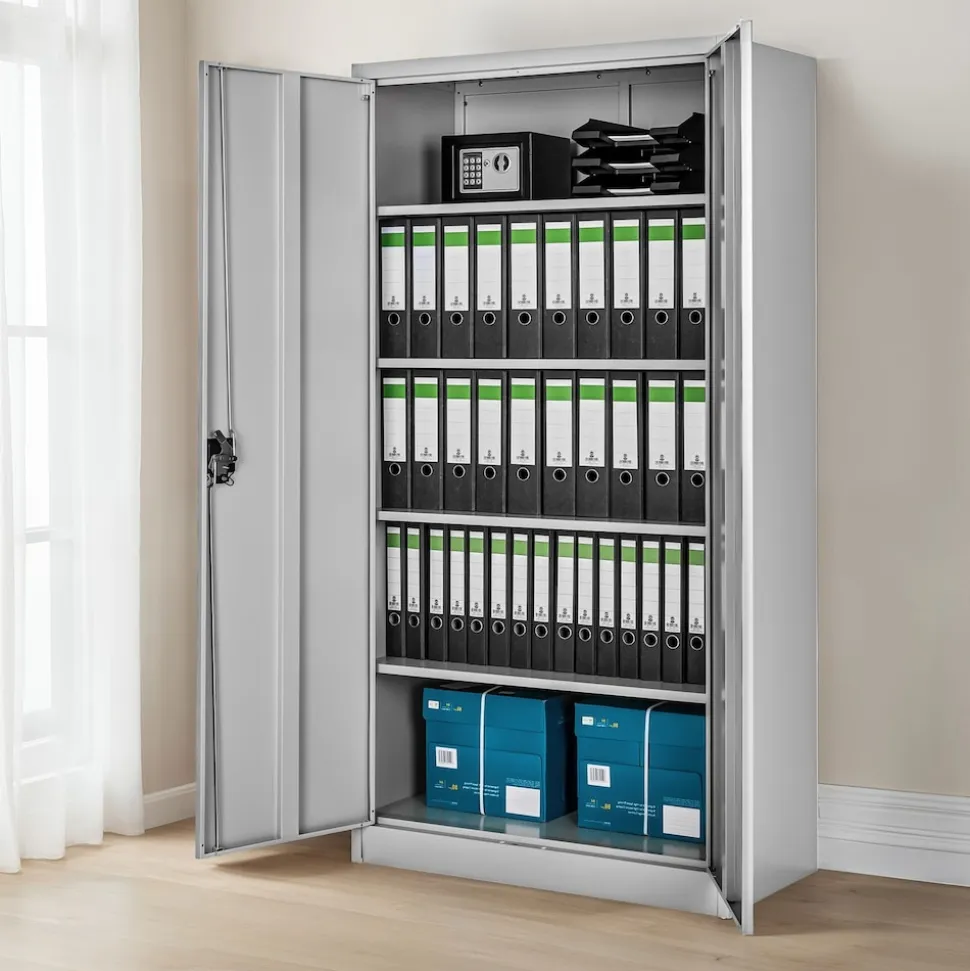 tectake® Aktenschrank, aus pulverbeschichtetem Stahl, 4 höhenverstellbare Einlegeböden, 180 x 80 x 40 cm
