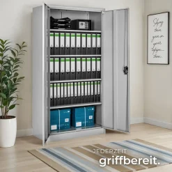 tectake® Aktenschrank, aus pulverbeschichtetem Stahl, 4 höhenverstellbare Einlegeböden, 180 x 90 x 40 cm