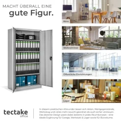 tectake® Aktenschrank, aus pulverbeschichtetem Stahl, 4 höhenverstellbare Einlegeböden, 180 x 90 x 40 cm