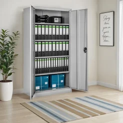 tectake® Aktenschrank, aus pulverbeschichtetem Stahl, 4 höhenverstellbare Einlegeböden, 180 x 90 x 40 cm