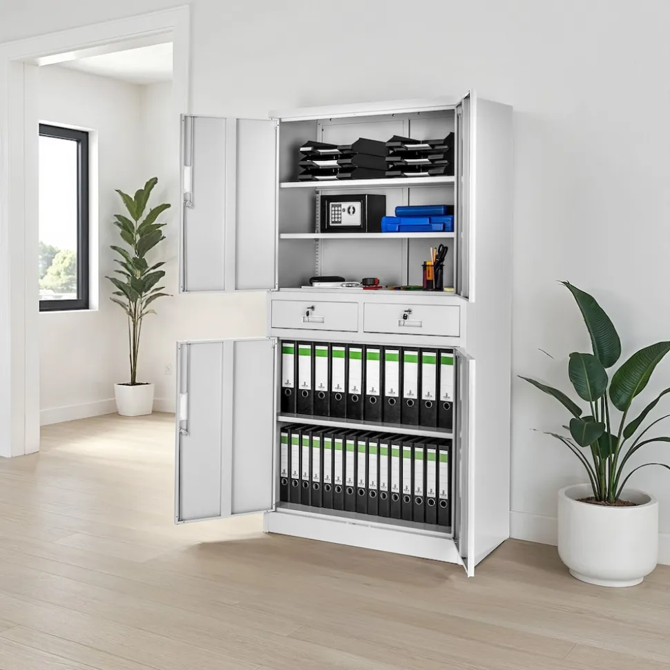 tectake® Aktenschrank, aus pulverbeschichtetem Stahl, 3 höhenverstellbare Einlegeböden, 180 x 80 x 40 cm