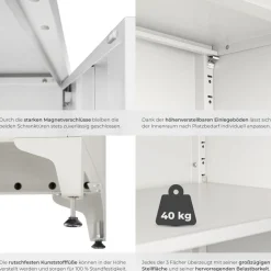 tectake® Aktenschrank, 60 x 40 x 100 cm, 2 verstellbare Zwischenböden, pulverbeschichteter Stahl, Kippschutz, höhenverstellbare Füße