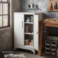 tectake® Aktenschrank, 60 x 40 x 100 cm, 2 verstellbare Zwischenböden, pulverbeschichteter Stahl, Kippschutz, höhenverstellbare Füße