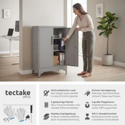 tectake® Aktenschrank, 60 x 40 x 100 cm, 2 verstellbare Zwischenböden, pulverbeschichteter Stahl, Kippschutz, höhenverstellbare Füße