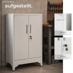 tectake® Aktenschrank, 60 x 40 x 100 cm, 2 verstellbare Zwischenböden, pulverbeschichteter Stahl, Kippschutz, höhenverstellbare Füße