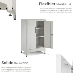 tectake® Aktenschrank, 60 x 40 x 100 cm, 2 verstellbare Zwischenböden, pulverbeschichteter Stahl, Kippschutz, höhenverstellbare Füße