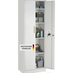 tectake® Aktenschrank, 60 x 40 x 180,5 cm, 4 verstellbare Zwischenböden, pulverbeschichteter Stahl, Kippschutz, höhenverstellbare Füße