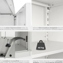 tectake® Aktenschrank, 60 x 40 x 180,5 cm, 4 verstellbare Zwischenböden, pulverbeschichteter Stahl, Kippschutz, höhenverstellbare Füße