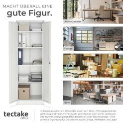 tectake® Aktenschrank, 60 x 40 x 180,5 cm, 4 verstellbare Zwischenböden, pulverbeschichteter Stahl, Kippschutz, höhenverstellbare Füße