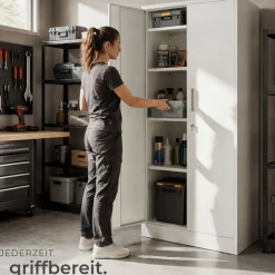 tectake® Aktenschrank, 60 x 40 x 180,5 cm, 4 verstellbare Zwischenböden, pulverbeschichteter Stahl, Kippschutz, höhenverstellbare Füße