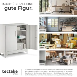 tectake® Aktenschrank, 80 x 40 x 100 cm, 2 verstellbare Zwischenböden, pulverbeschichteter Stahl, Kippschutz, höhenverstellbare Füße