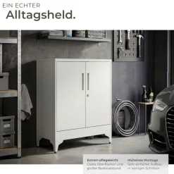 tectake® Aktenschrank, 80 x 40 x 100 cm, 2 verstellbare Zwischenböden, pulverbeschichteter Stahl, Kippschutz, höhenverstellbare Füße