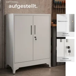 tectake® Aktenschrank, 80 x 40 x 100 cm, 2 verstellbare Zwischenböden, pulverbeschichteter Stahl, Kippschutz, höhenverstellbare Füße