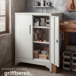 tectake® Aktenschrank, 80 x 40 x 100 cm, 2 verstellbare Zwischenböden, pulverbeschichteter Stahl, Kippschutz, höhenverstellbare Füße
