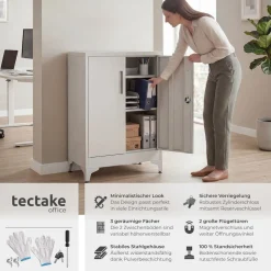 tectake® Aktenschrank, 80 x 40 x 100 cm, 2 verstellbare Zwischenböden, pulverbeschichteter Stahl, Kippschutz, höhenverstellbare Füße