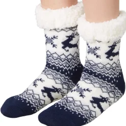 tectake® Kuschelsocken mit Rentier-Motiv blau-weiß