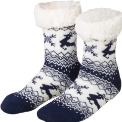 tectake® Kuschelsocken mit Rentier-Motiv blau-weiß
