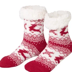 tectake® Kuschelsocken mit Rentier-Motiv rot-weiß