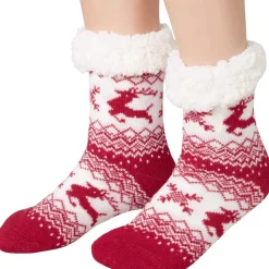tectake® Kuschelsocken mit Rentier-Motiv rot-weiß