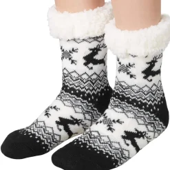 tectake® Kuschelsocken mit Rentier-Motiv schwarz-weiß