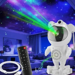 tectake® LED-Sternenhimmel-Projektor, 360° drehbarer Kopf, mit Sternen, Mond und Nebel, 4 RGB-Farben, 5 W, inkl. Stromkabel, Bluetooth- und Music-Funktion mit 8 Sounds sowie Timer