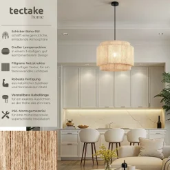 tectake® Pendelleuchte, Boho-Stil, Wickeltechnik, 40 W, Stahlgestell, 46 x 32 cm