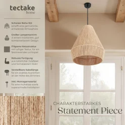 tectake® Pendelleuchte, Boho-Stil, Wickeltechnik, 40 W, Stahlgestell, 40,5 x 47 cm