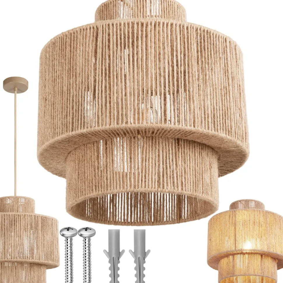 tectake® Pendelleuchte, Boho-Stil, Wickeltechnik, 40 W, Stahlgestell, 32 x 33 cm