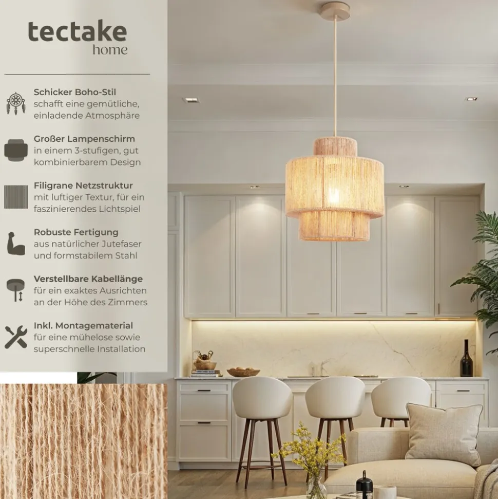 tectake® Pendelleuchte, Boho-Stil, Wickeltechnik, 40 W, Stahlgestell, 32 x 33 cm