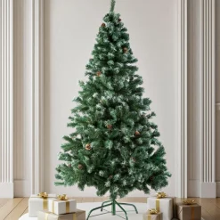 tectake® Weihnachtsbaum, 180 cm, künstlich mit Zapfen, formbar mit viel Volumen, inklusive Metallständer mit Kunststoffkappen