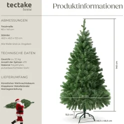 tectake® Weihnachtsbaum, verschiedene Größen, künstlich, Spritzguss, formbar mit viel Volumen, inklusive Metallständer mit Kunststoffkappen