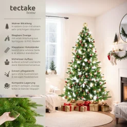 tectake® Weihnachtsbaum , verschiedene Größen, künstlich in Grün, PVC- und Spritzgussnadeln, formbar mit viel Volumen, klappbarer Baumständer aus Holz