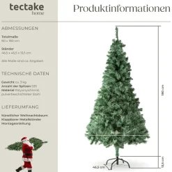 tectake® Weihnachtsbaum, verschiedene Größen, künstlich in Grün, formbar mit viel Volumen, inklusive Metallständer mit Kunststoffkappen