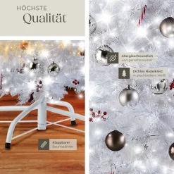 tectake® Weihnachtsbaum, verschiedene Größen, künstlich in Weiß, formbar mit viel Volumen, inklusive Metallständer mit Kunststoffkappen